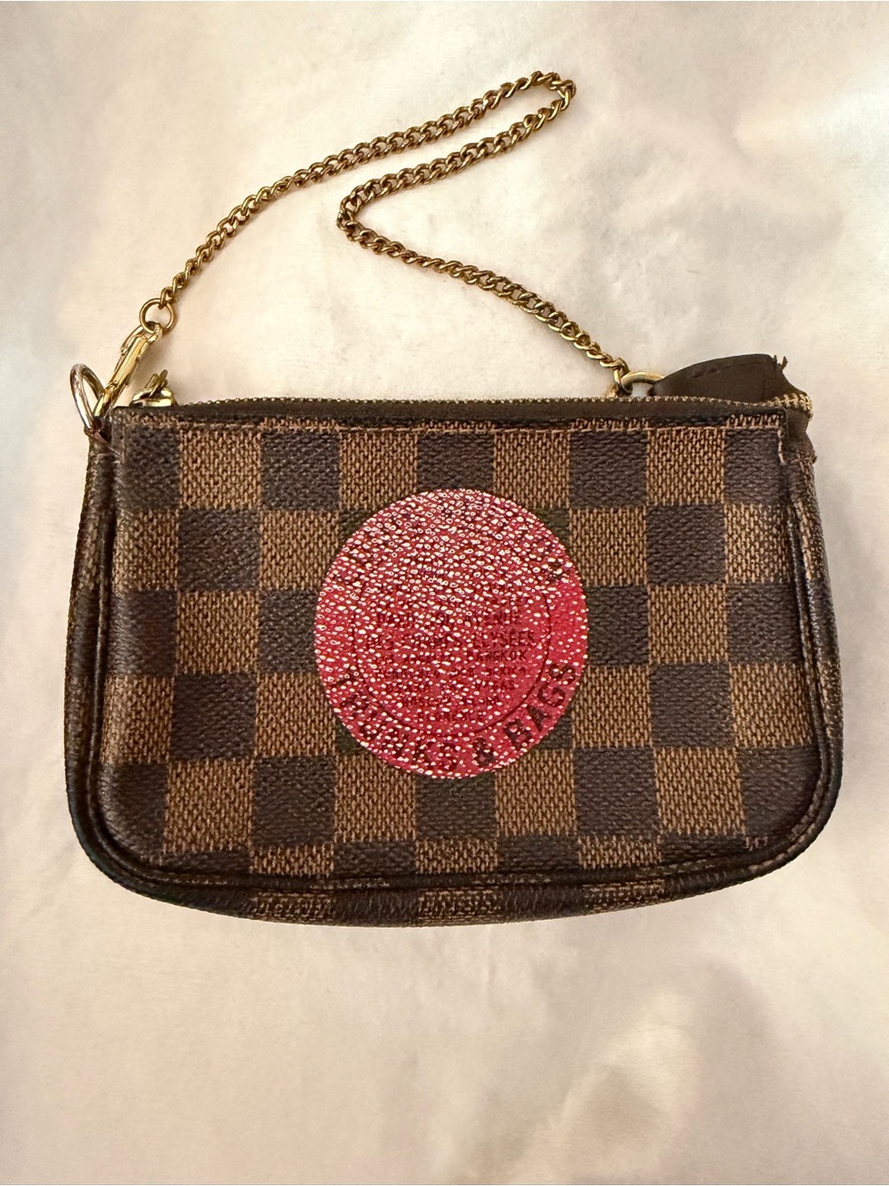 Louis Vuitton Trunks & Bags Damier Ebene Mini Pochette w/LV Branded Chain Strap